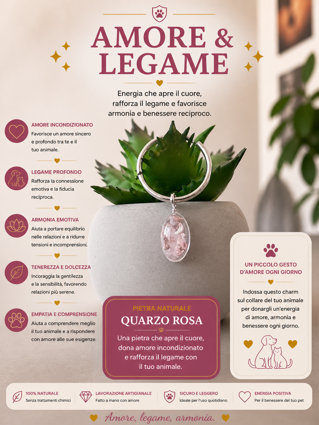 Charm - amore e legame - quarzo rosa