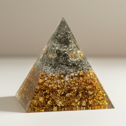 Piramide Orgonite con Pirite e Calcopirite