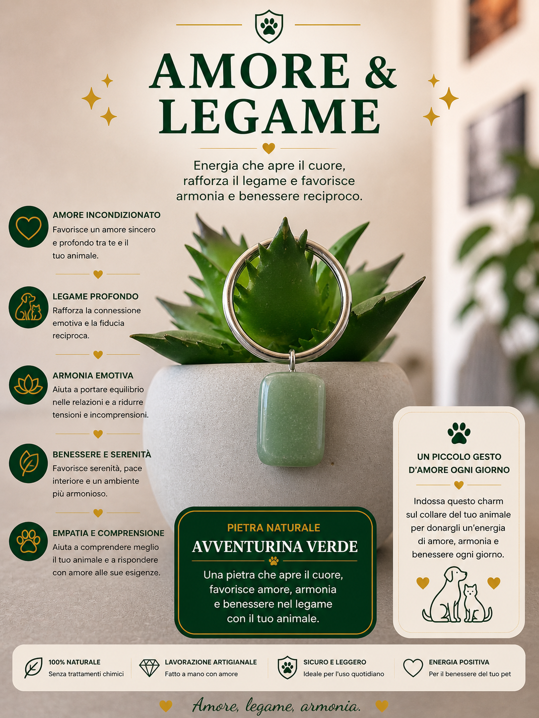 Charm - amore e legame - avventurina verde